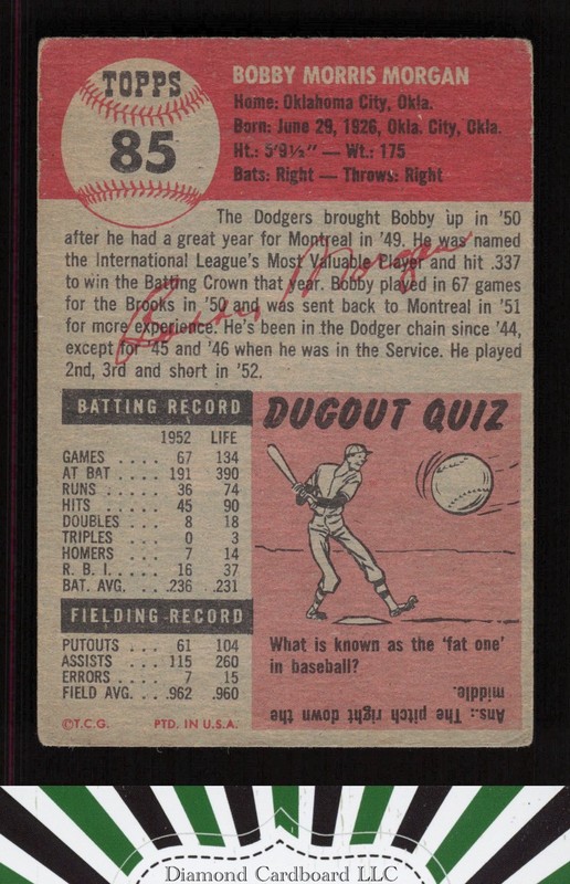1953 Topps #85 Bobby Morgan GD+ f, back