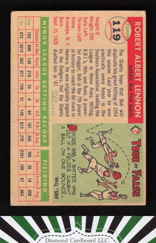 1955 Topps #119 Bob Lennon VG c, back