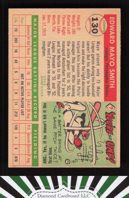 1955 Topps #130 Mayo Smith VGEX e, back