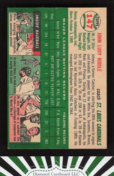 1954 Topps #147 Johnny Riddle EX l, back