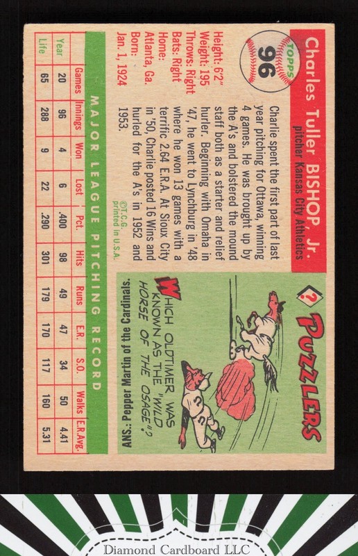 1955 Topps #96 Charlie Bishop VG c, back