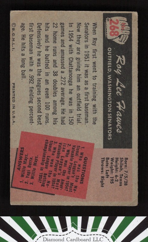 1955 Bowman #268 Roy Lee Hawes VGEX, back