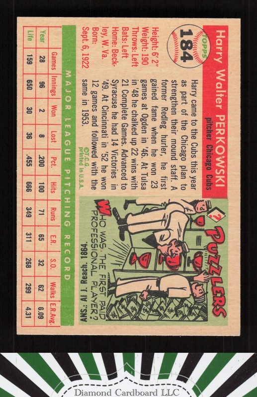 1955 Topps #184 Harry Perkowski NM (MC) a, back