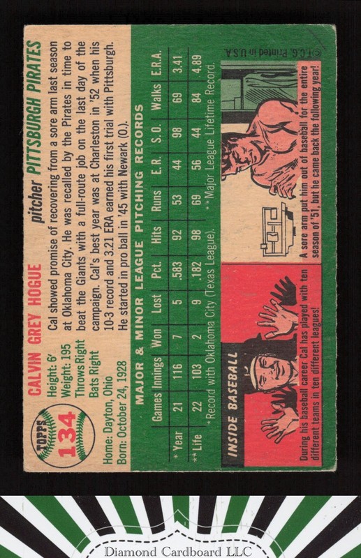 1954 Topps #134 Cal Hogue VGEX f, back