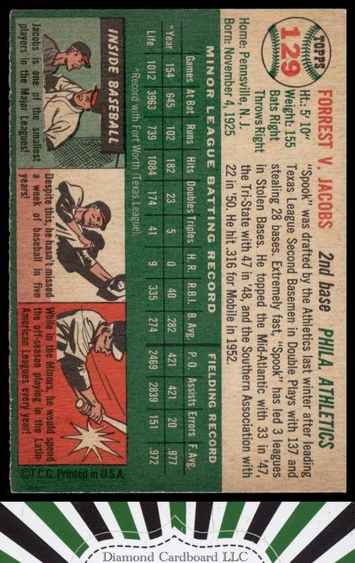 1954 Topps #129 Forrest Jacobs EXMT f, back