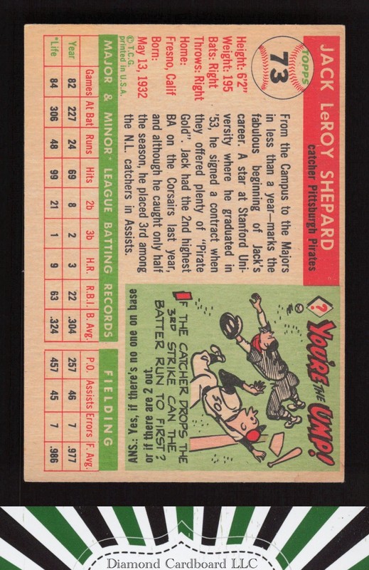 1955 Topps #73 Jack Shepard EX i, back