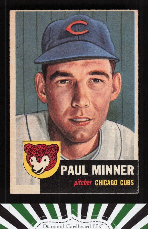1953 Topps #92 Paul Minner : Bio uses white text VGEX d, front