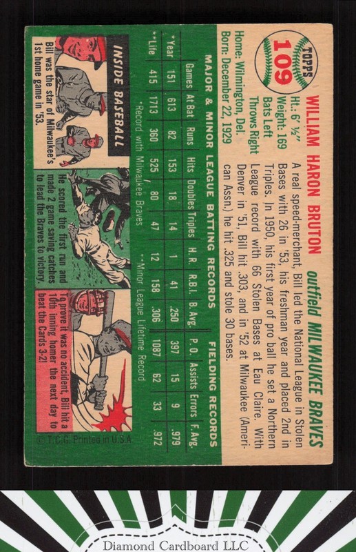 1954 Topps #109 Bill Bruton VGEX l, back
