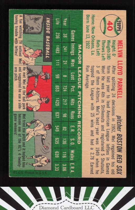 1954 Topps #40 Mel Parnell EX e, back