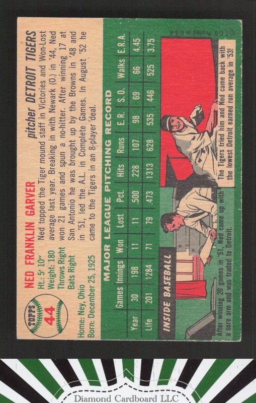 1954 Topps #44 Ned Garver EX d, back