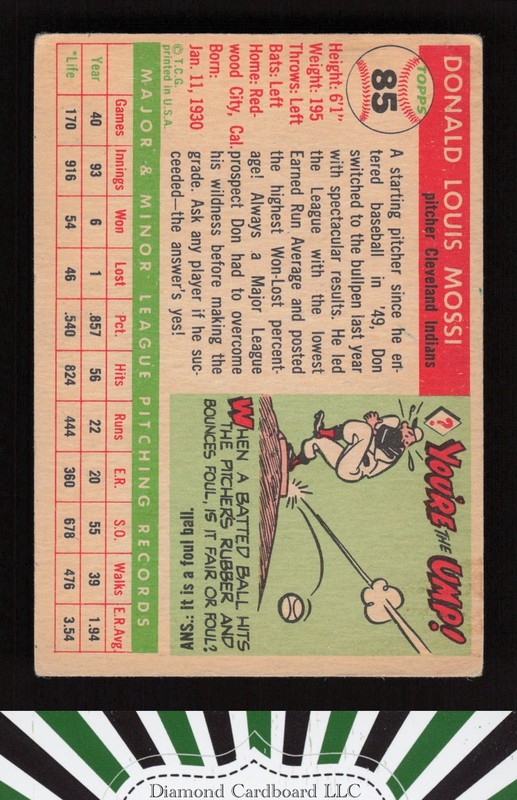 1955 Topps #85 Don Mossi VG b, back