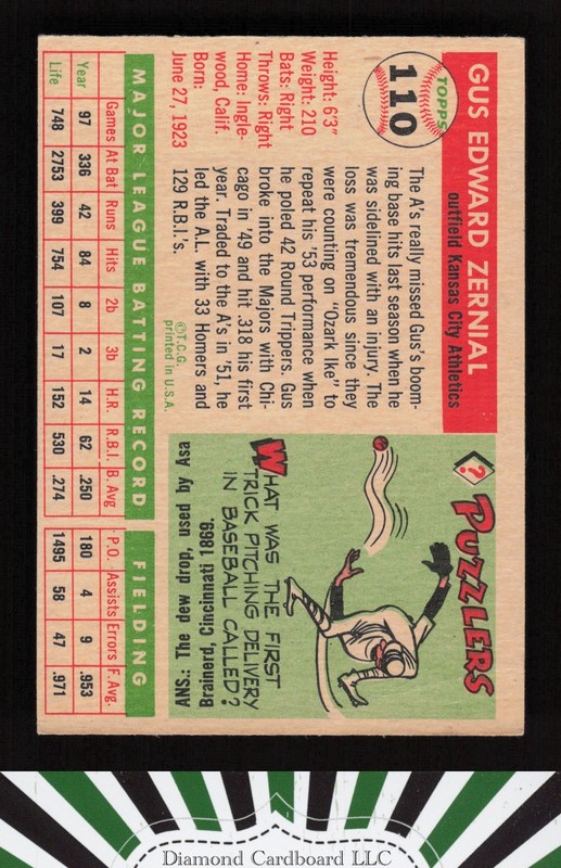 1955 Topps #110 Gus Zernial VG a, back