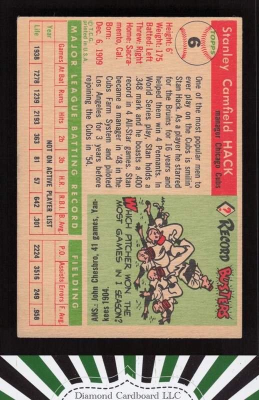 1955 Topps #6 Stan Hack VGEX e, back