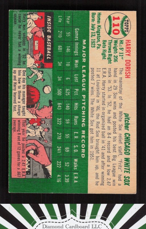 1954 Topps #110 Harry Dorish EXMT m, back