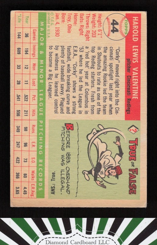 1955 Topps #44 Corky Valentine VG j, back