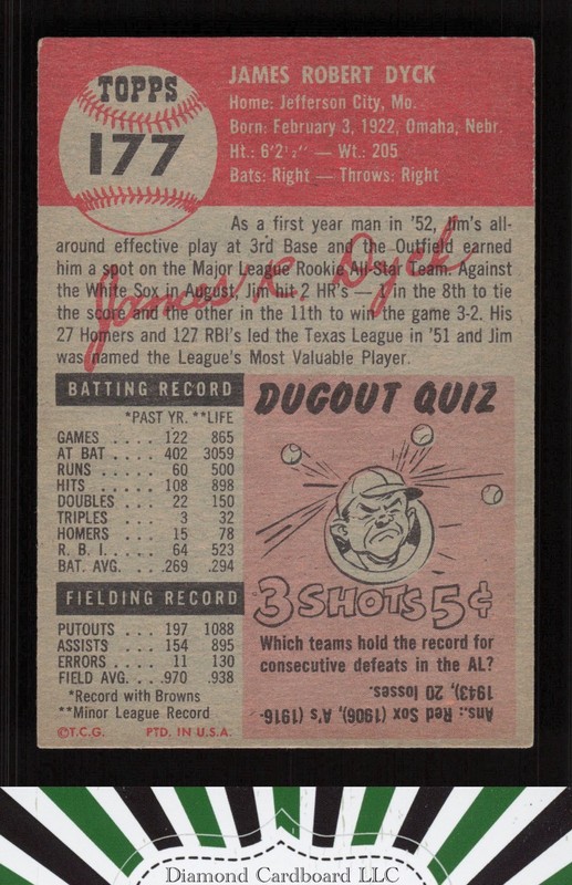 1953 Topps #177 Jim Dyck EX+ h, back