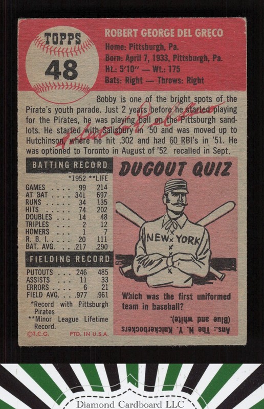 1953 Topps #48 Bob Del Greco VG f, back