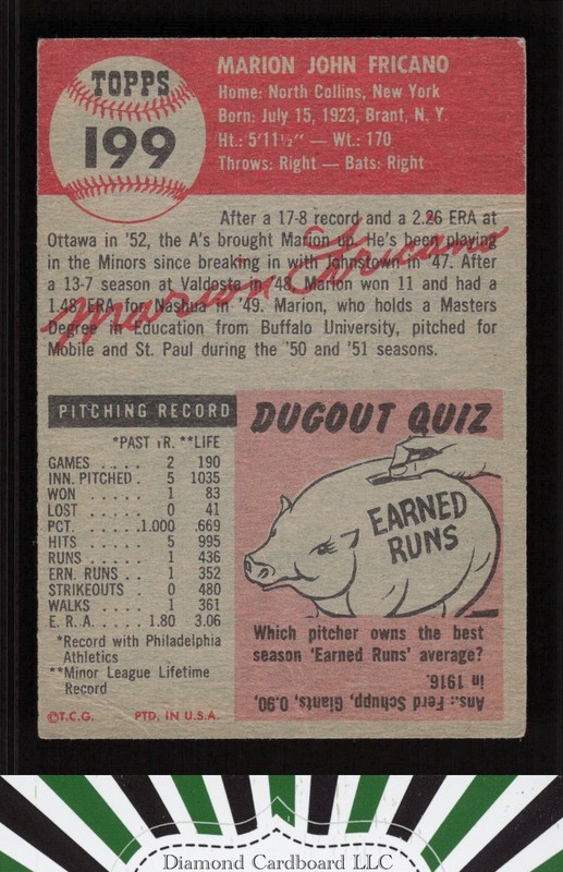 1953 Topps #199 Marion Fricano FR a, back