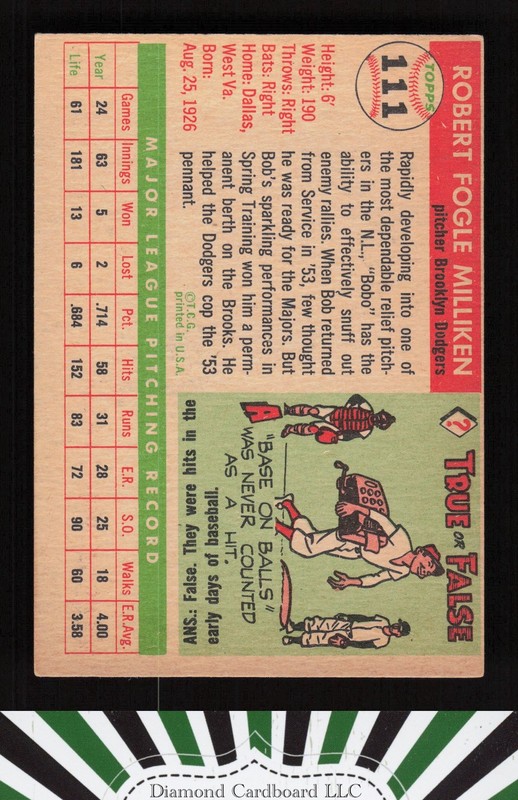 1955 Topps #111 Bob Milliken EX o, back