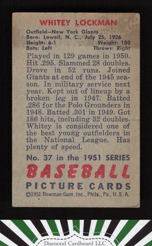 1951 Bowman #37 Whitey Lockman VG, back