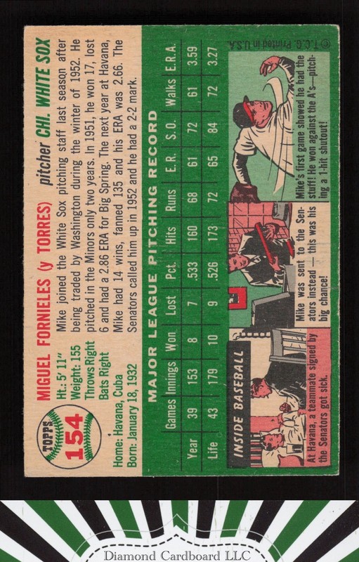 1954 Topps #154 Mike Fornieles VGEX h, back