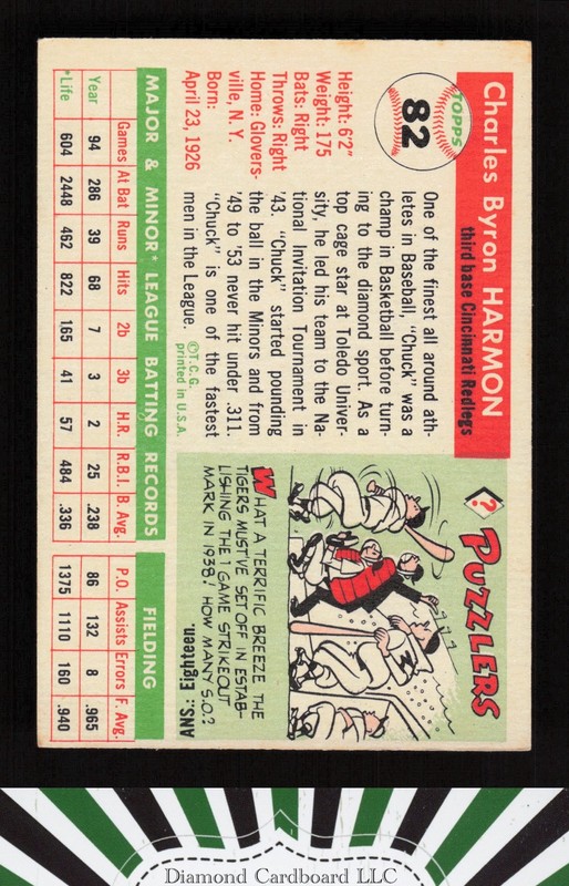 1955 Topps #82 Chuck Harmon VGEX h, back