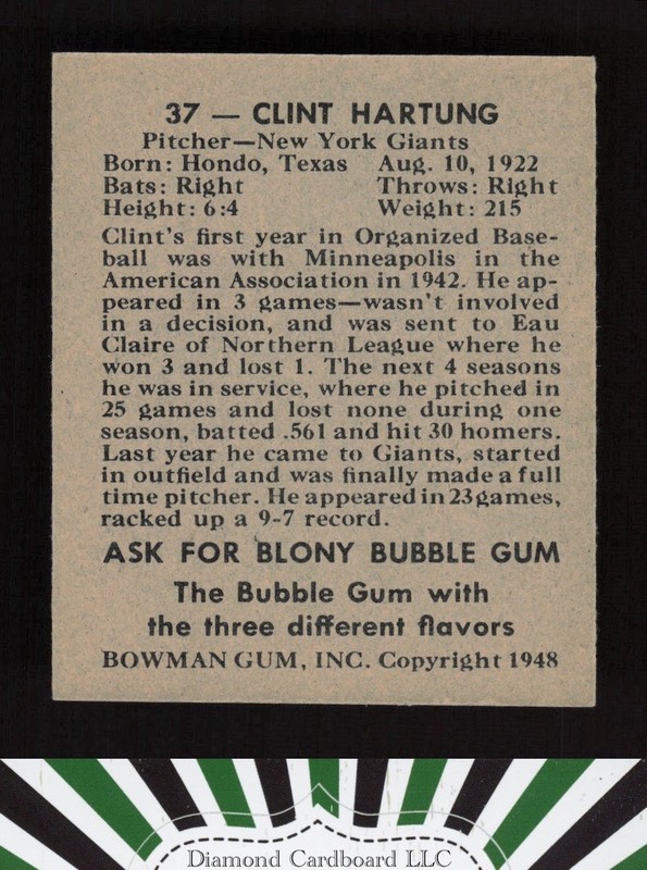 1948 Bowman #37 Clint Hartung EXMT b, back