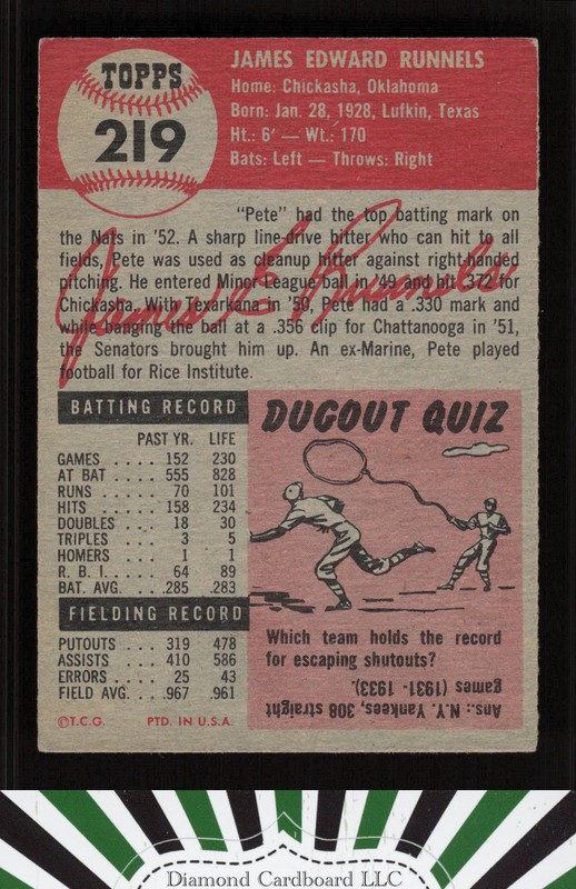 1953 Topps #219 Pete Runnels VGEX [GOOD CENTERING] h, back