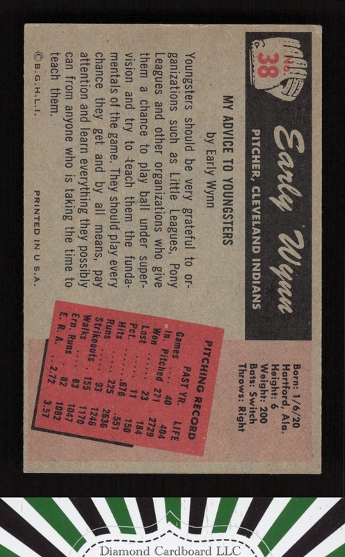 1955 Bowman #38 Early Wynn EX a, back