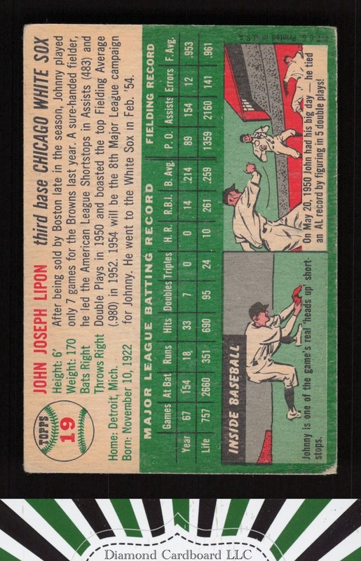 1954 Topps #19 Johnny Lipon VG e, back