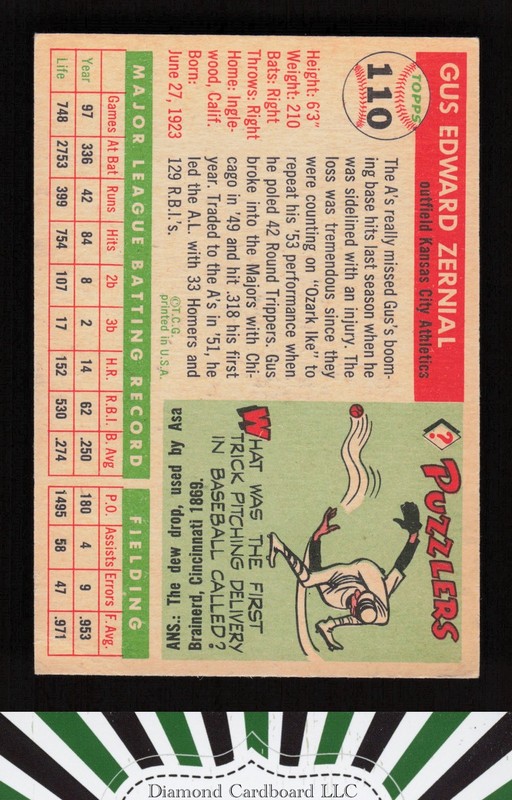 1955 Topps #110 Gus Zernial GD+ [CENTERED] c, back