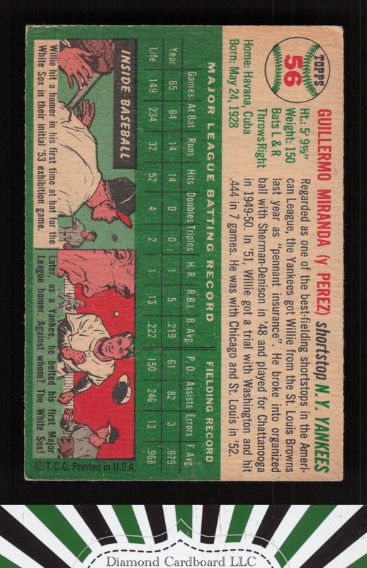 1954 Topps #56 Willy Miranda VG a, back