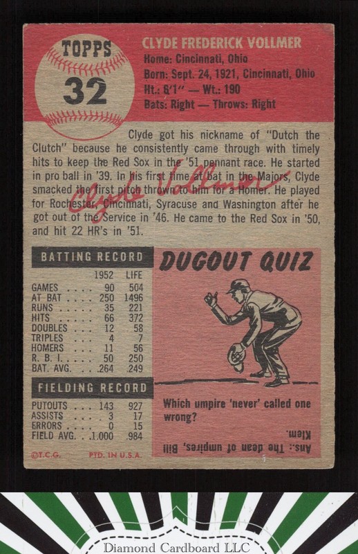 1953 Topps #32 Clyde Vollmer VG c, back