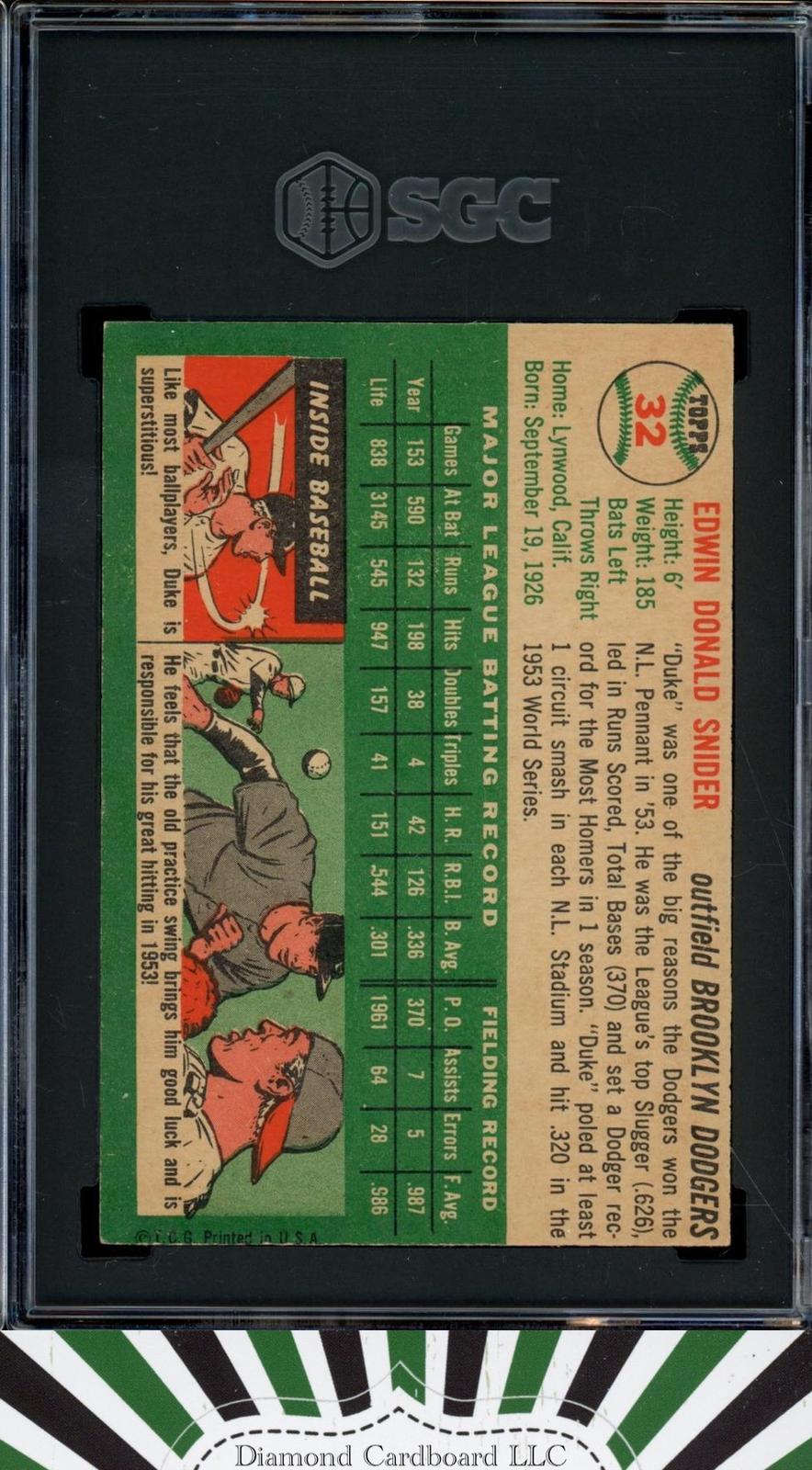 1954 Topps #32 Duke Snider SGC 6, back