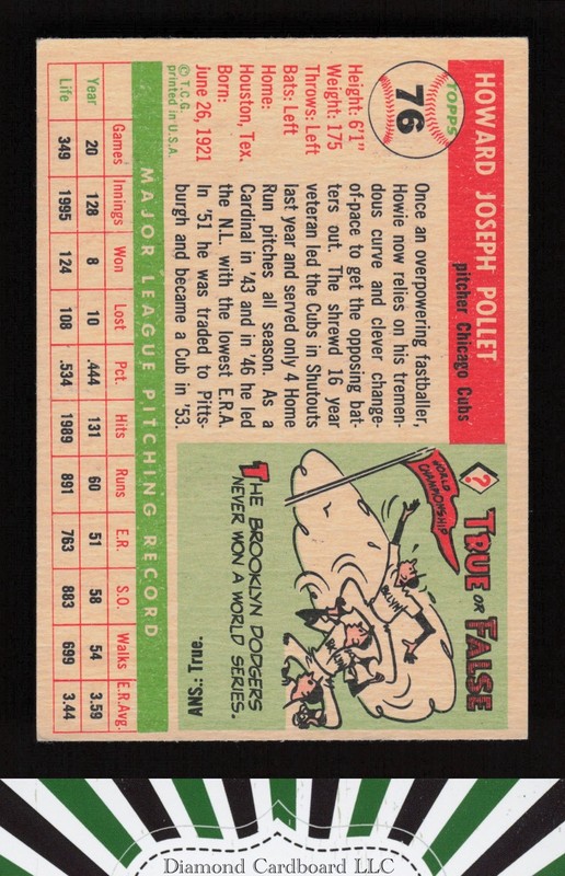 1955 Topps #76 Howie Pollet EX k, back
