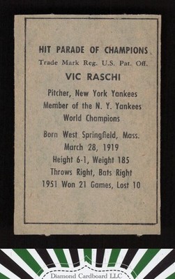 1952 Berk Ross Vic Raschi NM, back