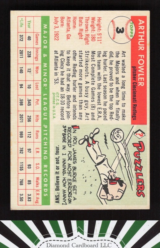 1955 Topps #3 Art Fowler VG f, back