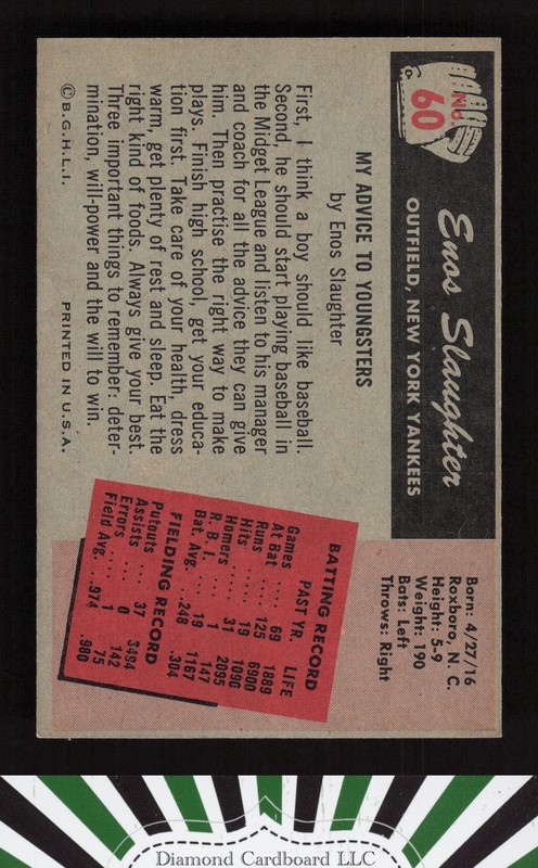 1955 Bowman #60 Enos Slaughter EXMT+ c, back