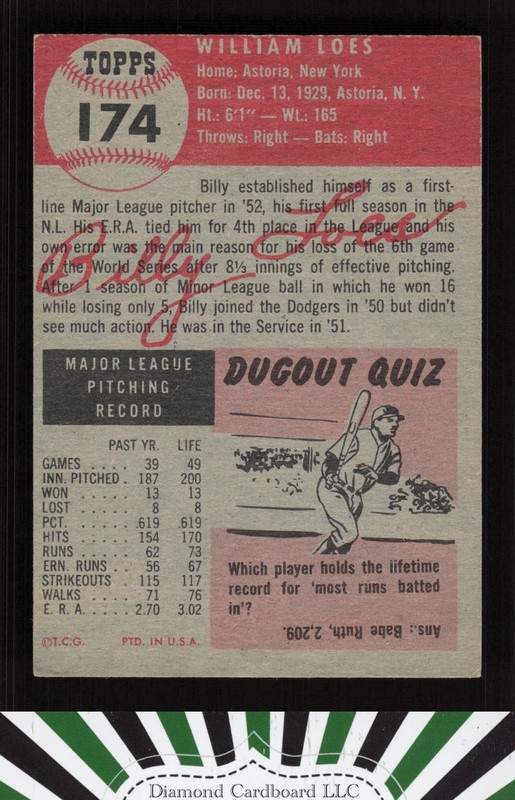 1953 Topps #174 Billy Loes VG+ e, back