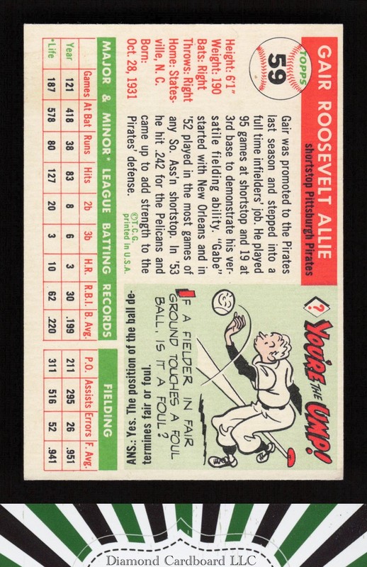 1955 Topps #59 Gair Allie EX f, back
