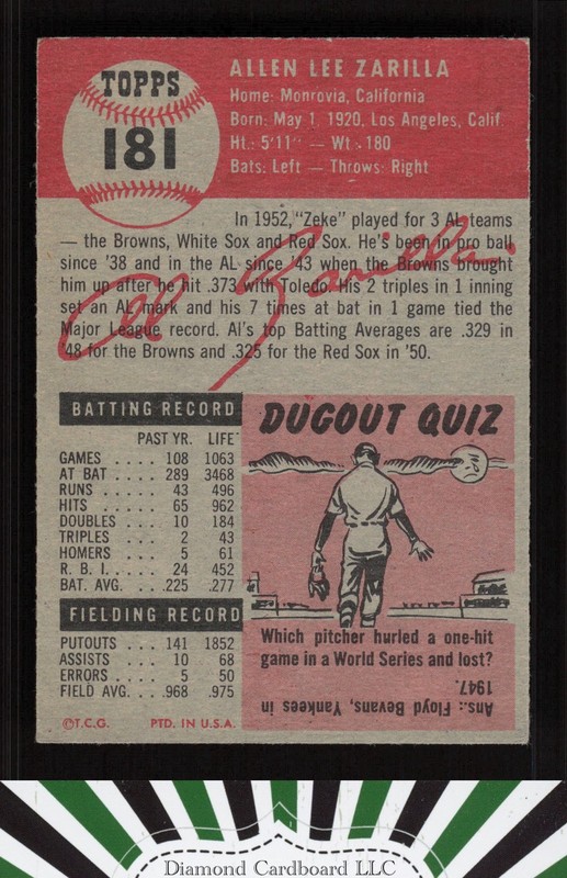 1953 Topps #181 Al Zarilla EX+ h, back