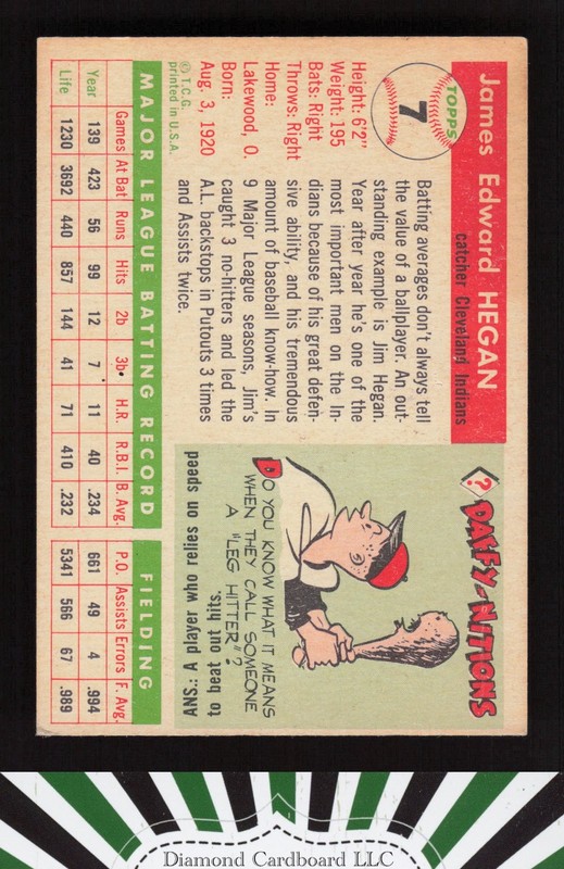 1955 Topps #7 Jim Hegan VG e, back