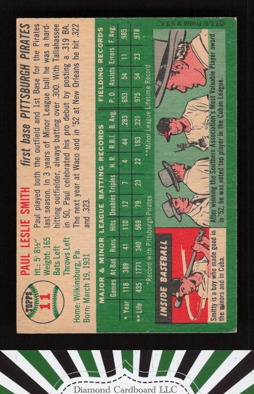 1954 Topps #11 Paul Smith VGEX g, back