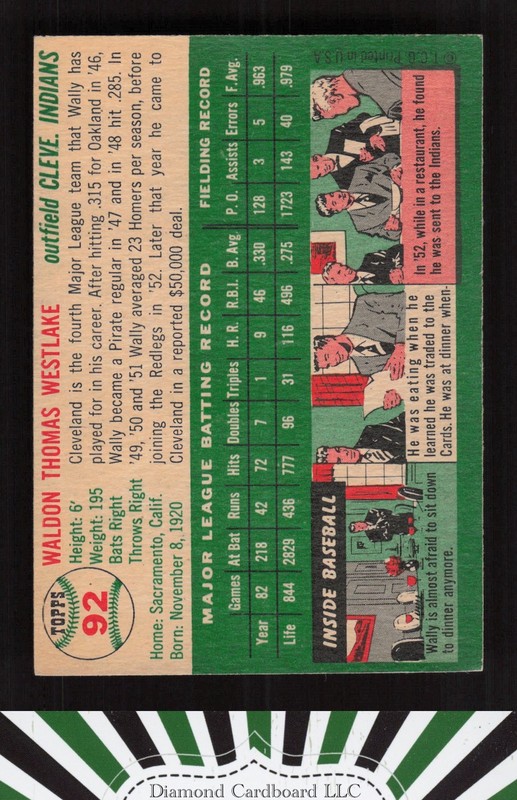 1954 Topps #92 Wally Westlake EX n, back