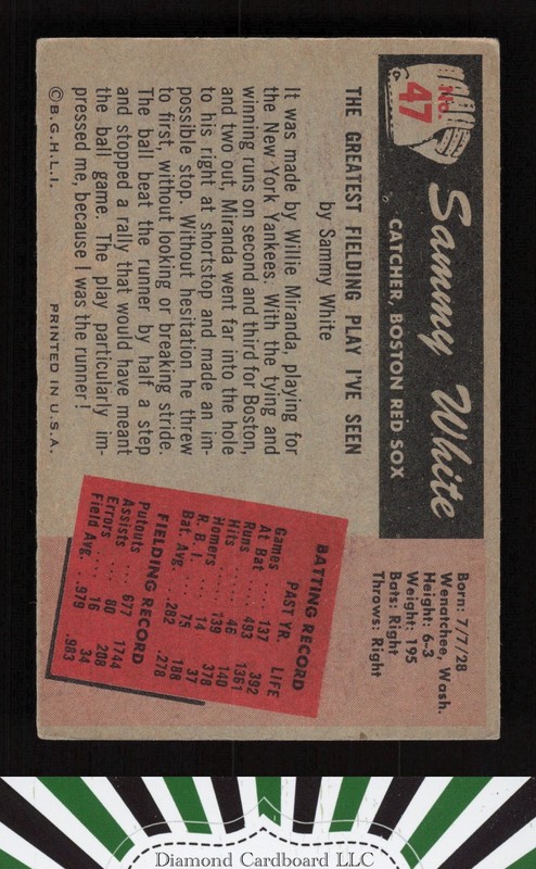 1955 Bowman #47 Sammy White VGEX, back
