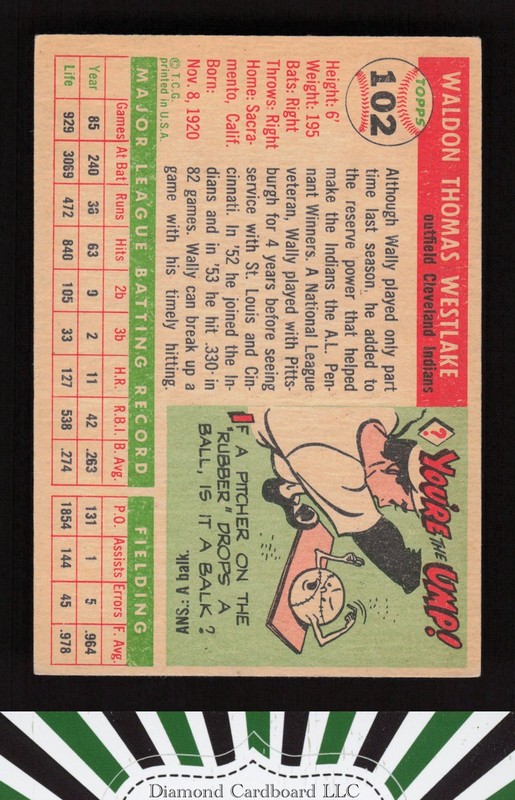 1955 Topps #102 Wally Westlake VGEX i, back