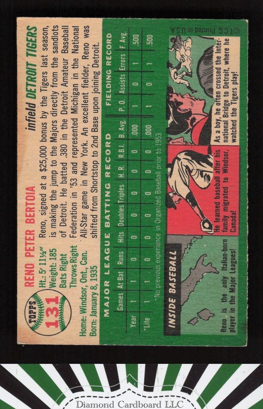 1954 Topps #131 Reno Bertoia EX (MK) d, back