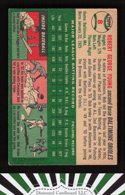 1954 Topps #8 Bobby Young VGEX j, back