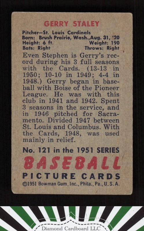 1951 Bowman #121 Gerry Staley VG, back