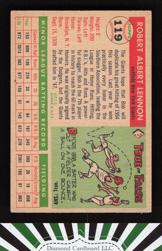 1955 Topps #119 Bob Lennon VGEX+ i, back